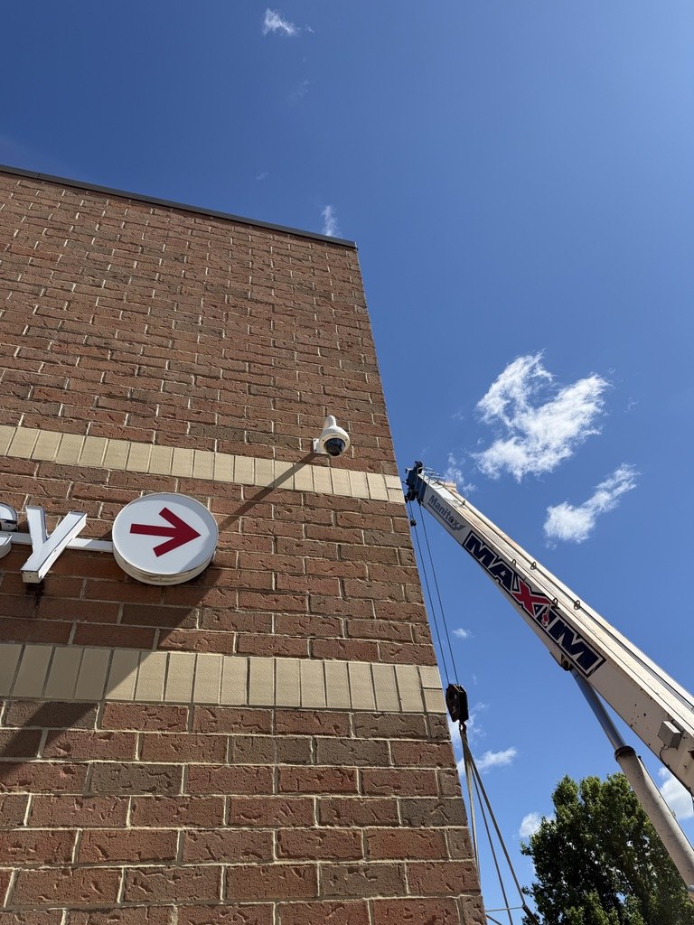 Commercial security camera installed for business surveillance