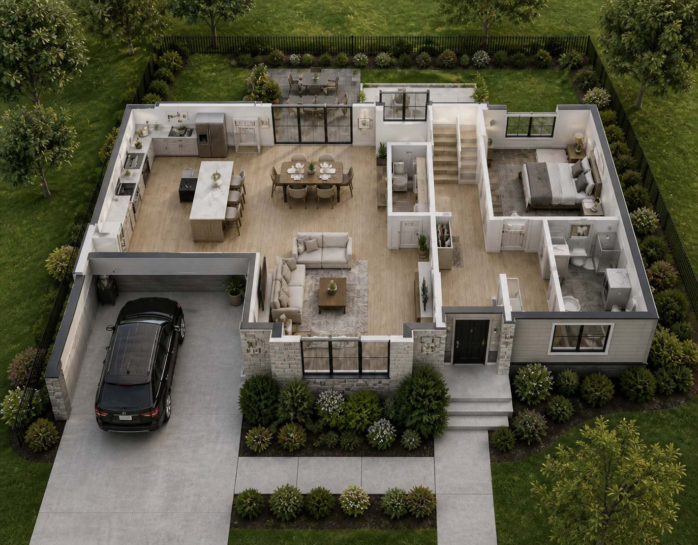 Cutaway view of a single-family home showing possible security coverage locations